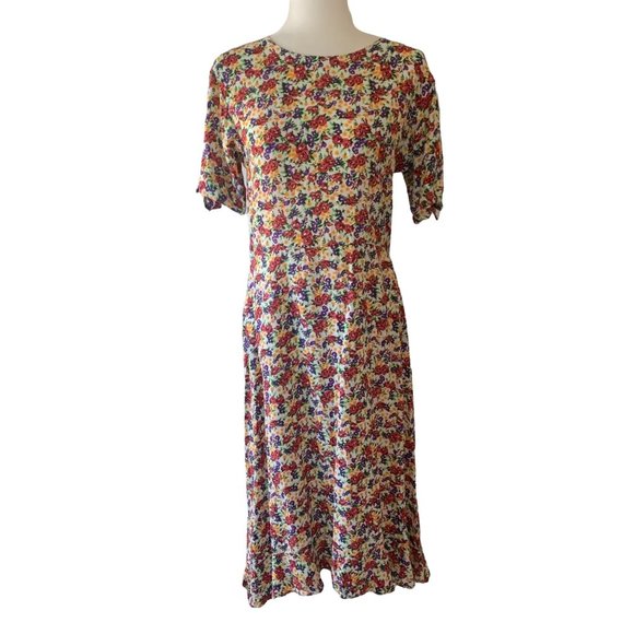 Faithfull the Brand Emilia Floral Crepe Tie Sleeve Shift Maxi Dress Size M